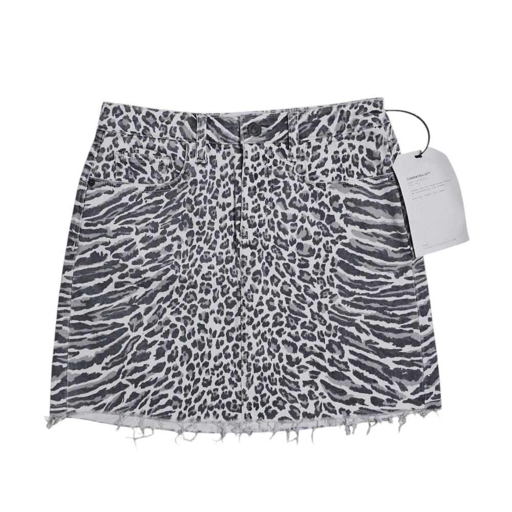 CURRENT/ELLIOT New Leopard Print 5 Pocket Denim Mini Skirt Womens size 26W